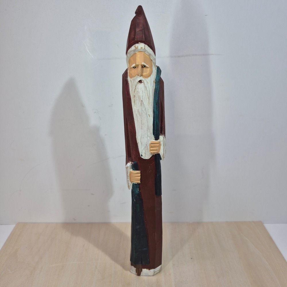 Vintage‎ Hand Carved Wood Santa Claus Figurine Primitive Folk Art Rustic 12 Inch